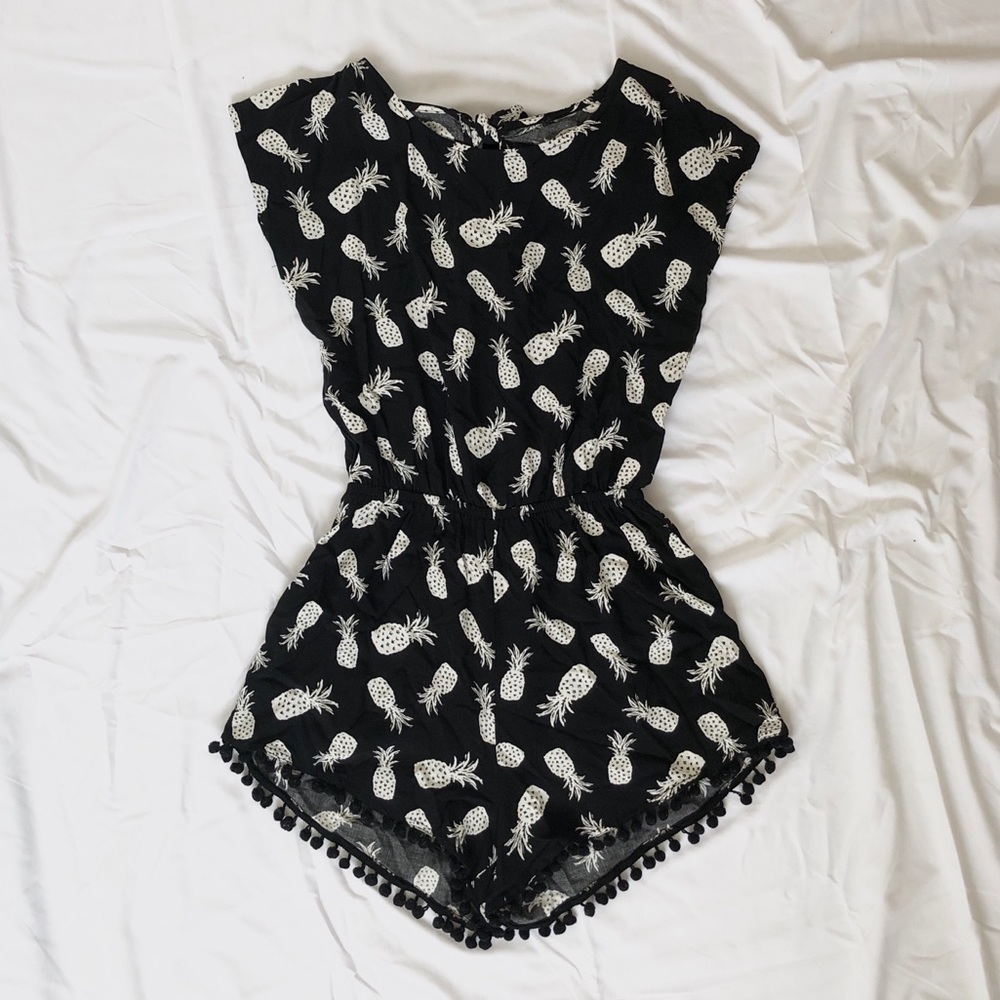 Pineapple Romper Black/White Cut-Out Back